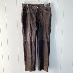 VTG NEWPORT NEWS Y2K Women Sz 16 Leather Suede Brown Pants Straight Boho Lined